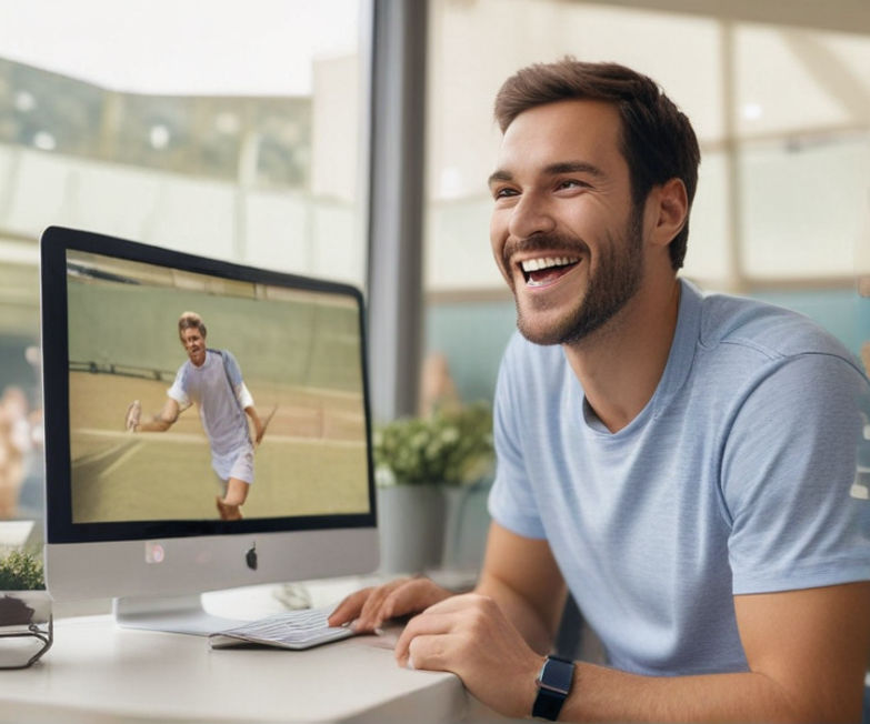 A man happy while watching a tennis match on his computer monitor - Top 10 Live Score Features Every Gambler Should Know About