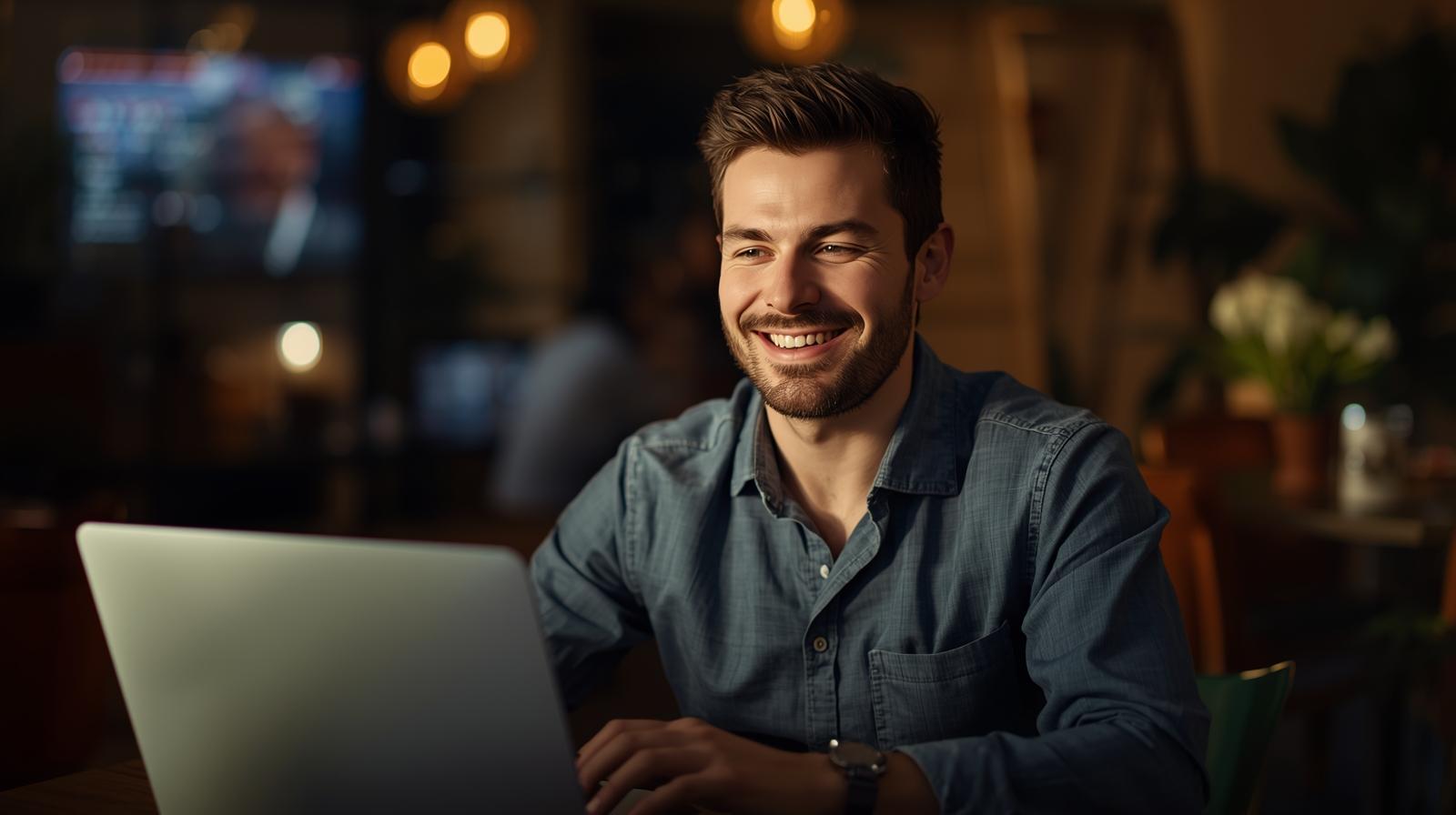 Smiling man using laptop in bright cozy home office relaxed and secure - How Privacy and Security Are Fueling the Rise of VPN Friendly Casinos and Stake Alternatives